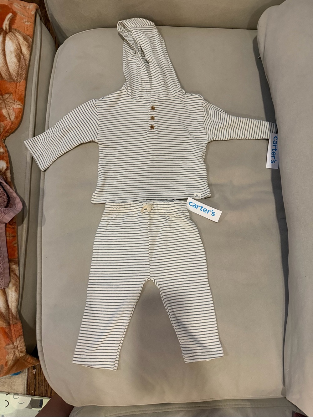 Carter's Cream and Gray Striped Hoodie & Joggers Set